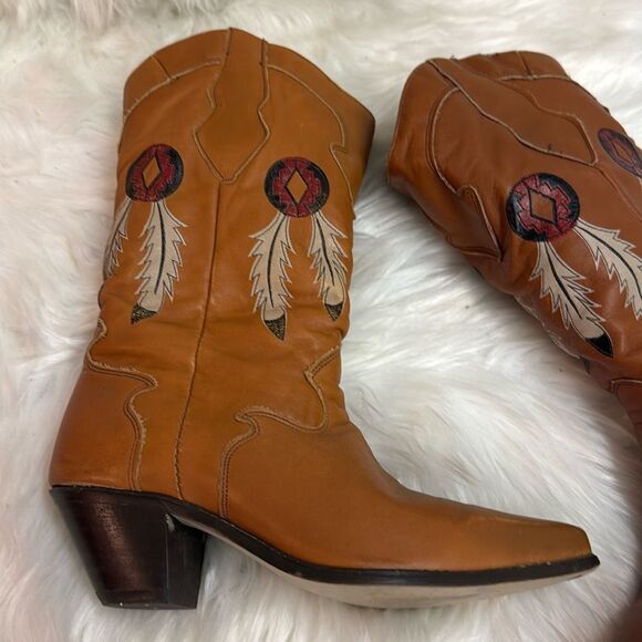 Vintage Real Leather Cowboy Boots Dream Catcher Festival Rave Burning Man A22 - Picture 4 of 15